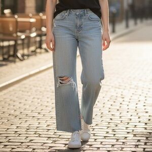 Rewash Light Wash Wide Leg Distressed Jeans